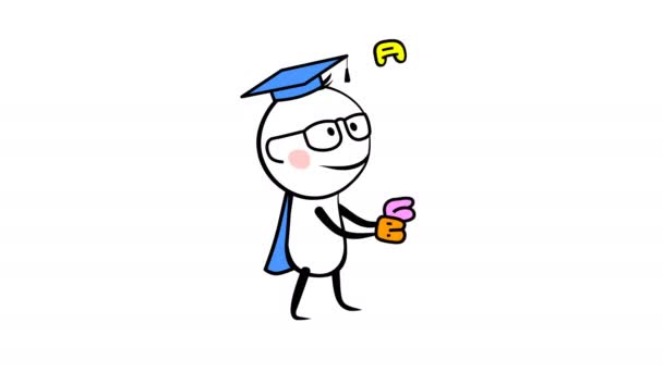 Hassu hahmo jongleeraa kirjaimilla animaatio
 - Materiaali, video