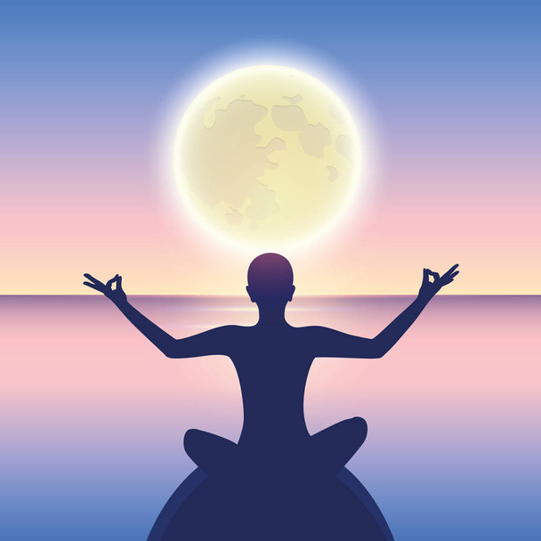 peaceful meditation on a calm sea at moonlight - Vector, Image
