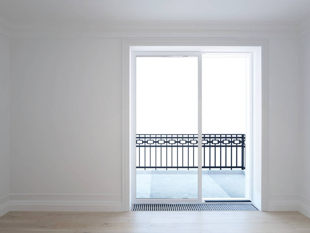 Bílý pokoj s balkonem v nové domácí - 3d obrazu - Fotografie, Obrázek