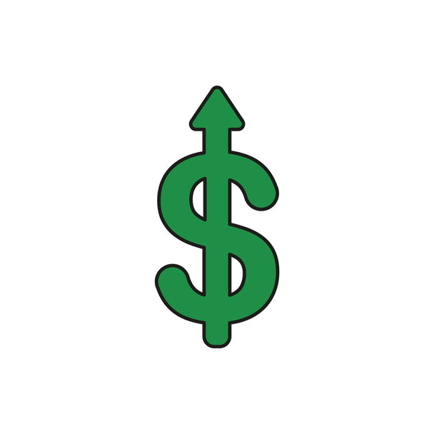 Design piatto concetto di illustrazione vettoriale di icona simbolo del dollaro con freccia rivolta verso l'alto su sfondo bianco. Contorni colorati, neri
. - Vettoriali, immagini