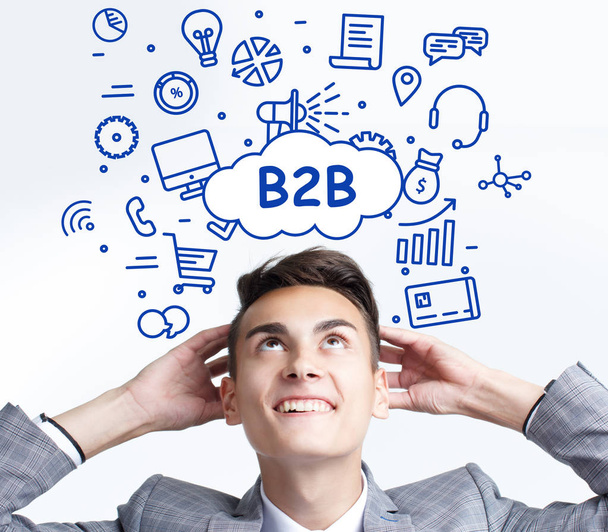 Business, technology, internet and networking concept. The young entrepreneur thought: B2B - Fotó, kép
