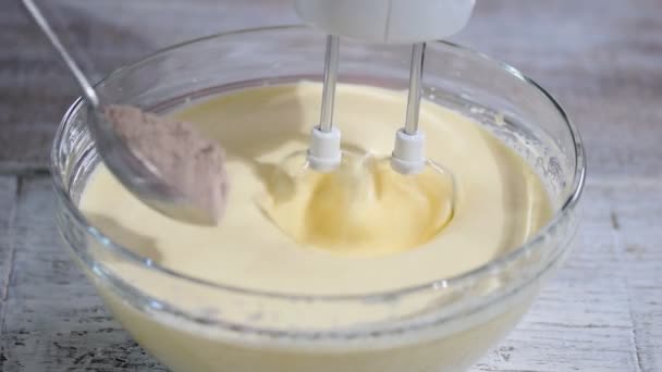 Mixing Cocoa Powder, Flour and Beaten Eggs. Making Chocolate Layer Cake. - Filmati, video