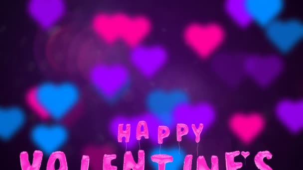 3d greeting card with wishes for valentines day from balloons fly up on abstract background. Inflatable pink letters fly in air. This animation can be used like intro for your video, seamless loop. - Footage, Video