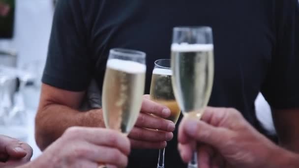 Grupo de pessoas brindar e beber champanhe
 - Filmagem, Vídeo