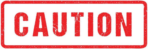 Caution Red Seal Rough Letters Isolated on White. Red Ink Grunge Rubber Stamp Imitation - Vector, Image