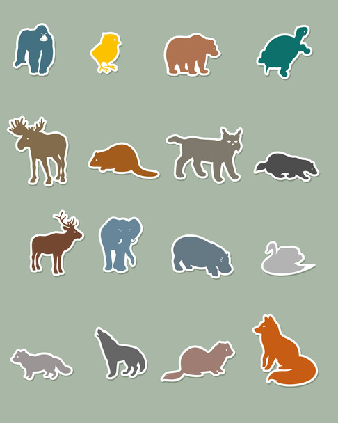Vectorillustratie van een aantal gekleurde dierlijke silhouetten - Vector, afbeelding