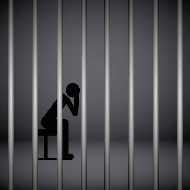 muž ve vězení za vězení pruhy piktogram - Vektor, obrázek