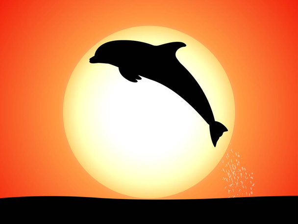 Silhouette of a jumping dolphin against a sunset - Wektor, obraz