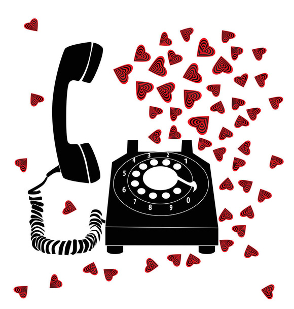 Valentine fundo com telefone retro preto e branco e corações vermelhos, vetor
  - Vetor, Imagem