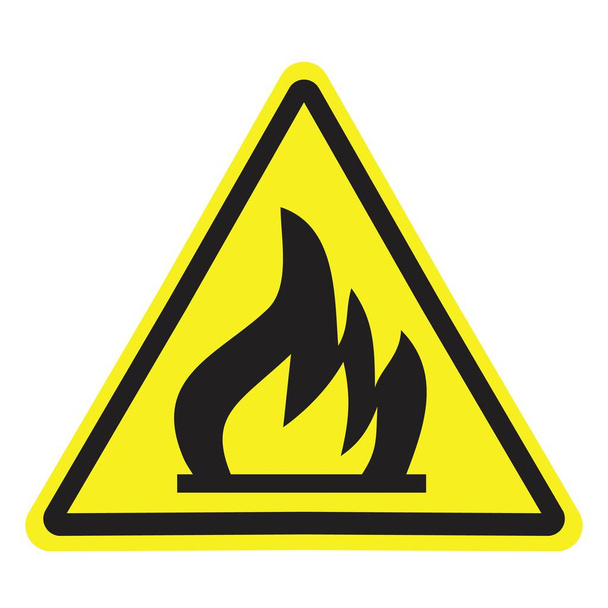 Aviso de fogo em triângulo amarelo. Ícone de substâncias inflamáveis e inflamáveis
. - Vetor, Imagem