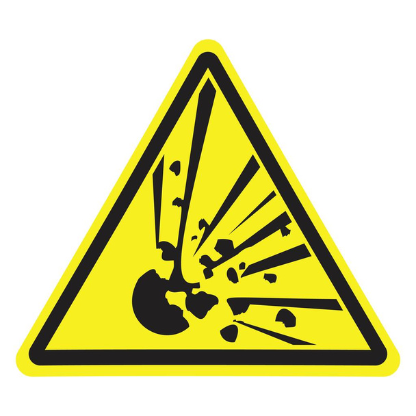 Explosive. Warning danger. Yellow triangle. Sign for collage on white background. - Vector, Image