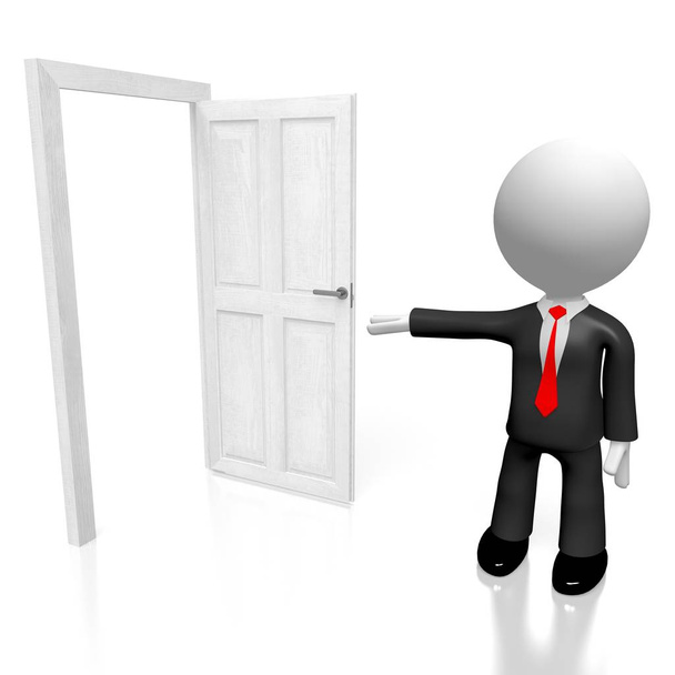 3D персонаж мультфільму відкриває двері
 - Фото, зображення