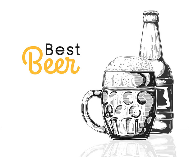 Una botella de cerveza. Un vaso con cerveza. La mejor cerveza. Ilustración vectorial de un estilo de boceto
. - Vector, imagen