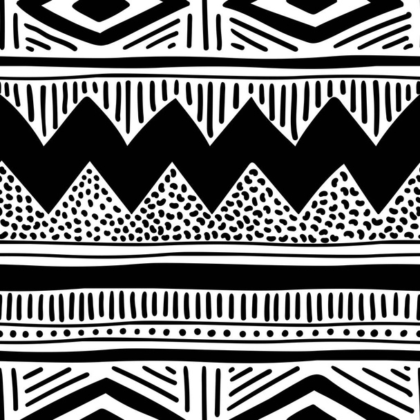 Seamless ethnic pattern. Handmade. Horizontal stripes. Black and white print for your textiles. - Vektor, obrázek