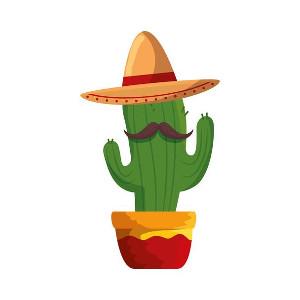mexican cactus with mariachi hat character - Vetor, Imagem