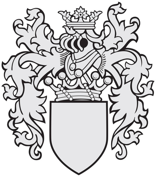 Vektorillustration des mittelalterlichen Wappens, ausgeführt im Holzschnitt-Stil, isoliert auf weißem Hintergrund. keine Übergänge, Steigungen und Striche. - Vektor, Bild