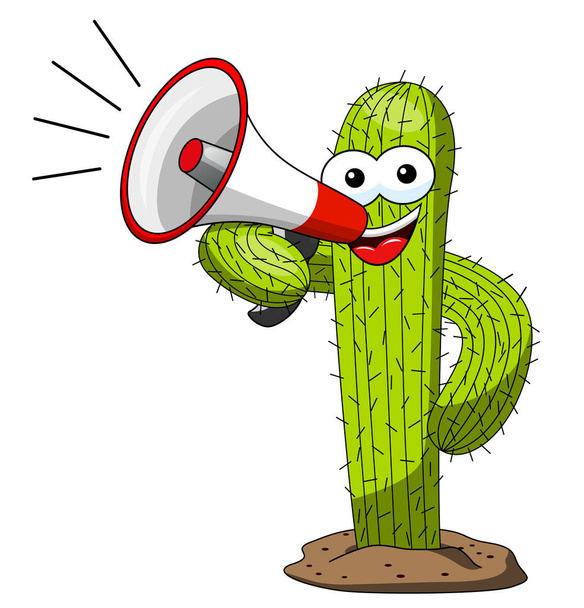 Cactus cartoon grappig karakter vector spreken megafoon geïsoleerd op wit - Vector, afbeelding