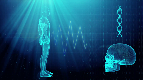 medizinischer Hintergrund mit menschlichem Körper und DNA-Strang - Filmmaterial, Video