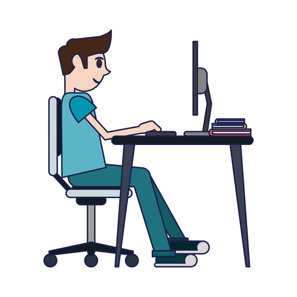 student with computer - Vector, Image