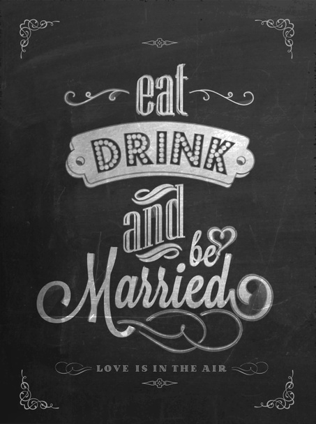 Hochzeitseinladung Vintage typografischer Hintergrund auf Tafel mit Kreide - Foto, Bild
