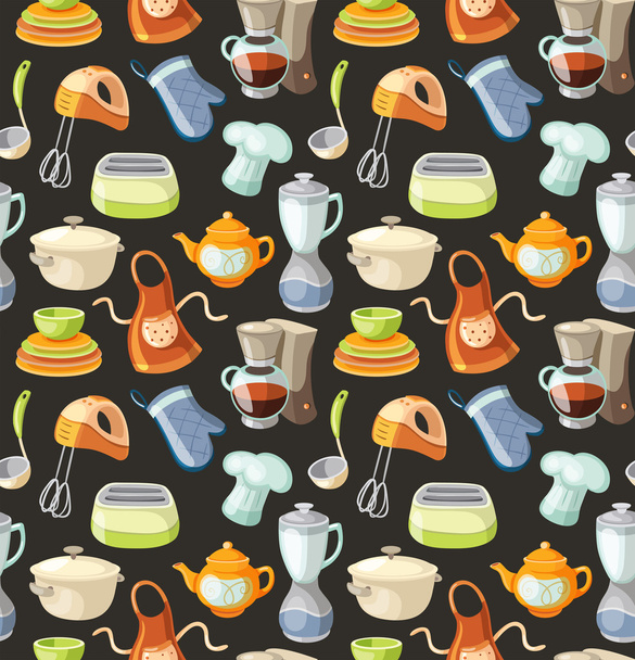 Seamless pattern with kitchen tools and cooking icons. - Vettoriali, immagini