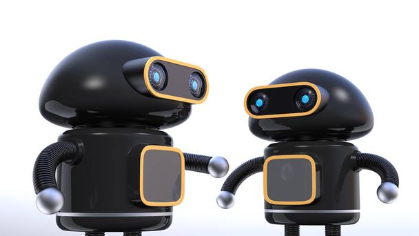 Two black robots have chat on white background. 3D rendering image. - Photo, Image