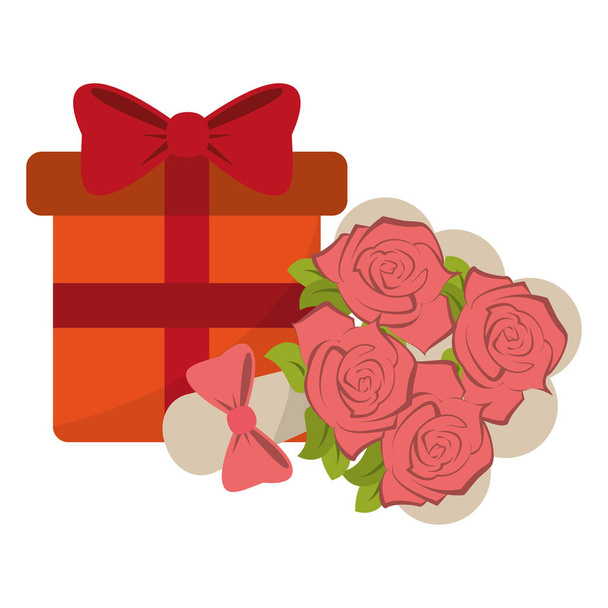 Gift box and flowers present - Vector, afbeelding