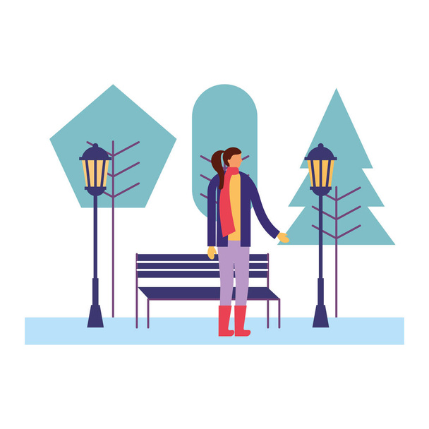 жінка з зимовим одягом в парку
 - Вектор, зображення