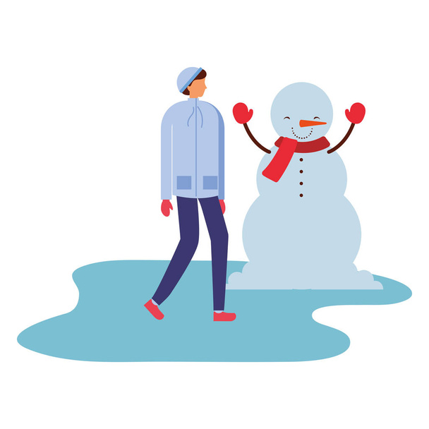 Mann mit Schneemann in der Wintersaison - Vektor, Bild