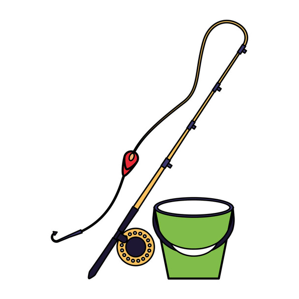 fishing rod and bucket equipment - Vector, Image