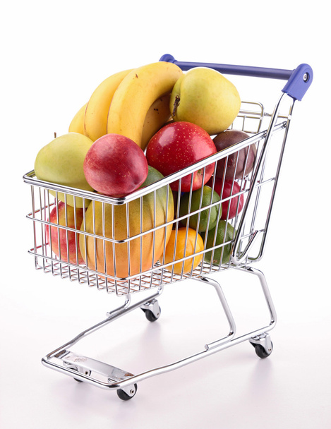 shopping cart with fruits - Fotoğraf, Görsel