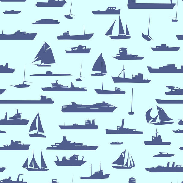 Seamless abstract cartoon background with many ships. - Vektör, Görsel
