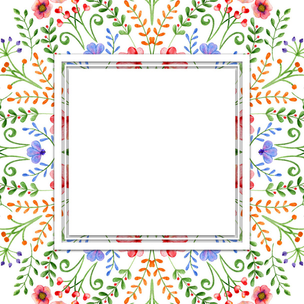 Watercolor frame with spring flowers and branches. Hand-drawn design. - Photo, image