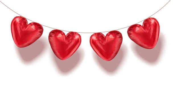Balões em forma de coração pendurados no ar, ilustração 3d
 - Vetor, Imagem