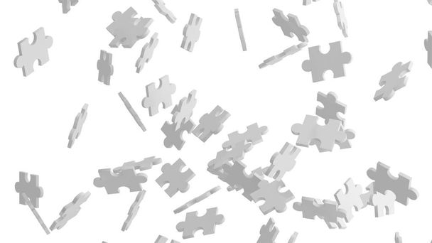 Puzzel in de lucht, patroon textuur met ruimte in strategie en oplossing van team succes partnerschap bedrijfsconcept op witte achtergrond. 3D abstracte illustratie - Foto, afbeelding