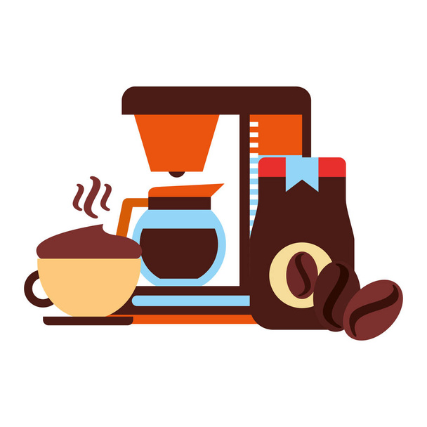 coffee maker machine jar seeds and cup - Vector, Image