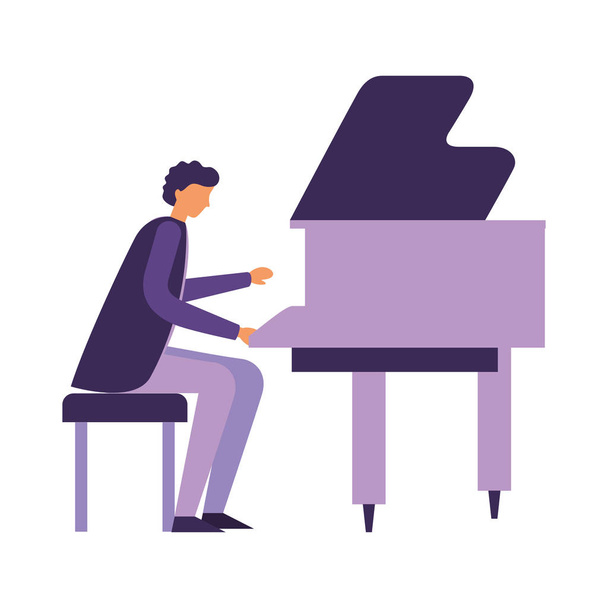 ο άνθρωπος που παίζει κλασσικό πιάνο μέσο - Διάνυσμα, εικόνα