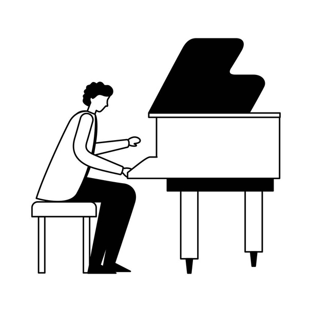 ο άνθρωπος που παίζει κλασσικό πιάνο μέσο - Διάνυσμα, εικόνα