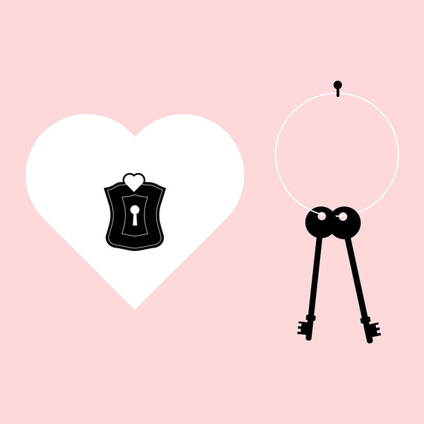 День Святого Валентина Замок сердца и черный ключ на день Святого Валентина открытки, плоская икона на розовом фоне. Векторная миграция
. - Вектор,изображение