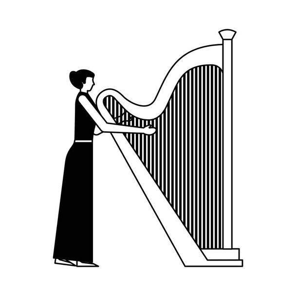 nainen pelaa klassinen harppu väline
 - Vektori, kuva