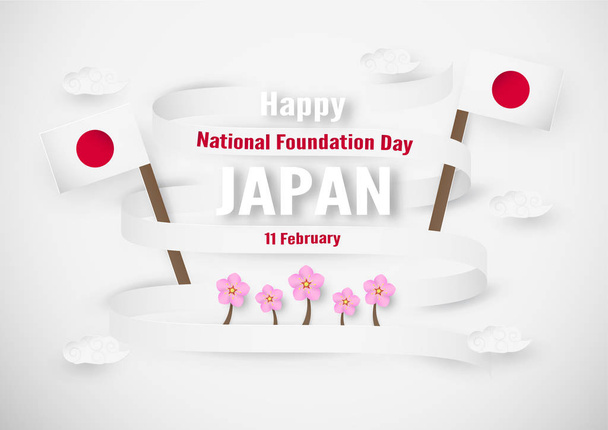 Bonne Journée nationale de la fondation 2019 pour le japonais. Modèle de conception dans le style flatlay. Illustration vectorielle avec papier découpé et concept artisanal
. - Vecteur, image