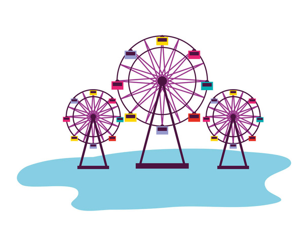 drie reuzenrad kermis carnaval vectorillustratie - Vector, afbeelding