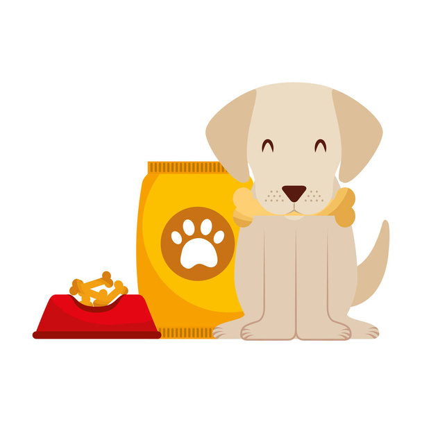 domestic dog with food - Vector, Image