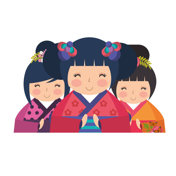 χαριτωμένο kokeshi κούκλες - Διάνυσμα, εικόνα