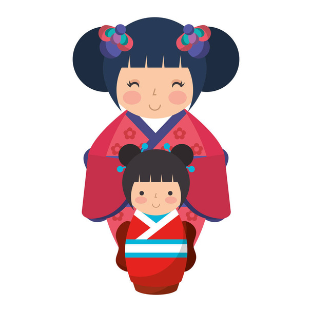 cute kokeshi dolls - Vector, Image