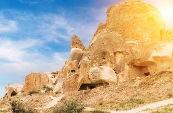 Tour Goreme Open Air Museum, amazing rock formations of Cappadocia Goreme Turkey. - Fotó, kép