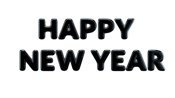 Glossy Happy new year bubble font isolated on white background. 3D Rendering. - Foto, Imagen