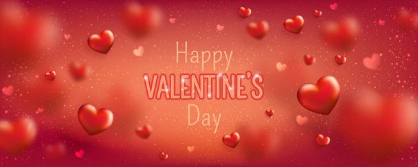 Gloeiende tekst voor Happy Valentine's Day wenskaart. Leuke liefde banner voor 14 februari. Vakantie achtergrond met 3d harten, licht, sterren met goud. Vectorillustratie - Vector, afbeelding