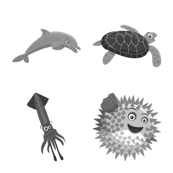 Vektoros illusztráció tenger és állati ikonra. Gyűjtemény a tenger és a tengeri tőzsdei szimbólum a web. - Vektor, kép