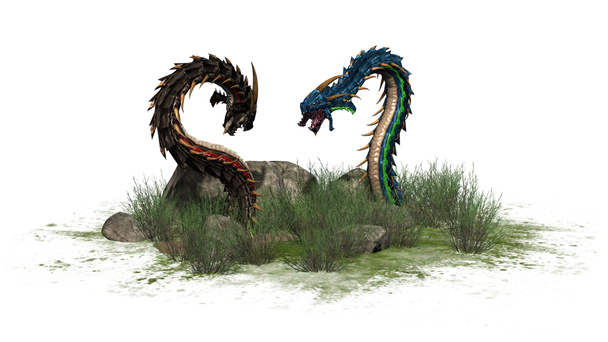 Дракон хробаків в траві з камінням навколо - ізольовані на білому фоні - Фото, зображення